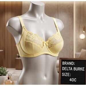 Delta Burke Women's Size 40C Yellow Underwire T Shirt Bra Lace